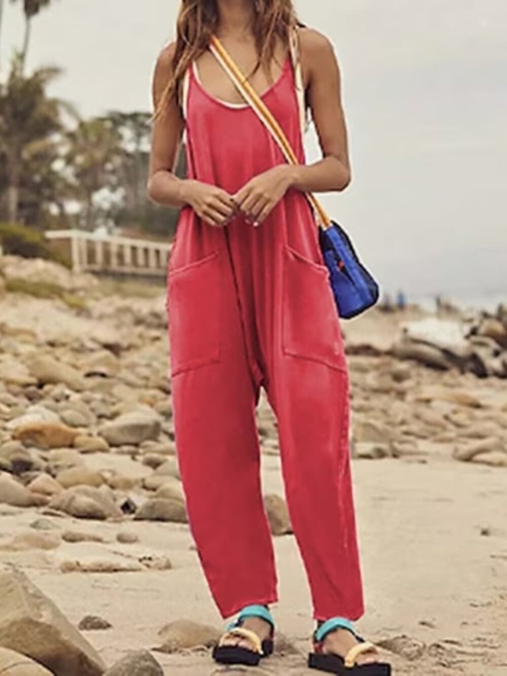 Sage & Sky Maroon Ribbed Harem Loungewear Jumpsuit - Small